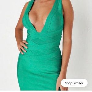 MISS GUIDED Green Extreme Plunge Bandage Mini Dress